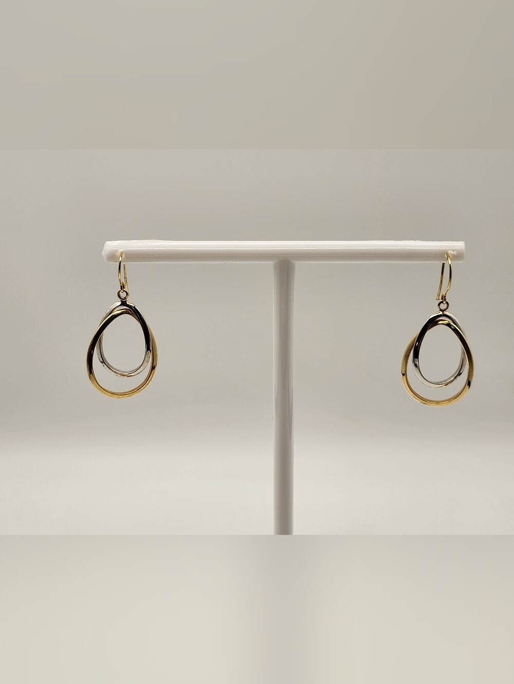 10K Two Tone Gold Polished Teardrop Dangle Earrings